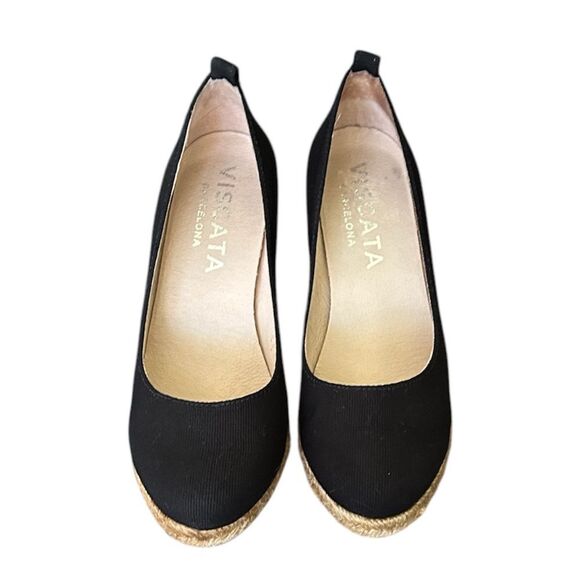 Viscata Marquesa Black Canvas Espadrille Platform Wedge Round Pumps Size 37 6.5 - Picture 5 of 11